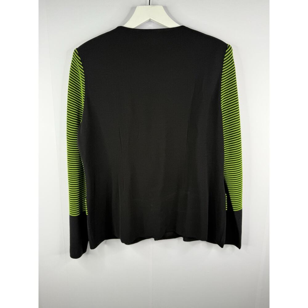 Misook Zip Front Cardigan Womens Sz L‎ Green Black Stripe Contemporary Mature - Picture 5 of 10